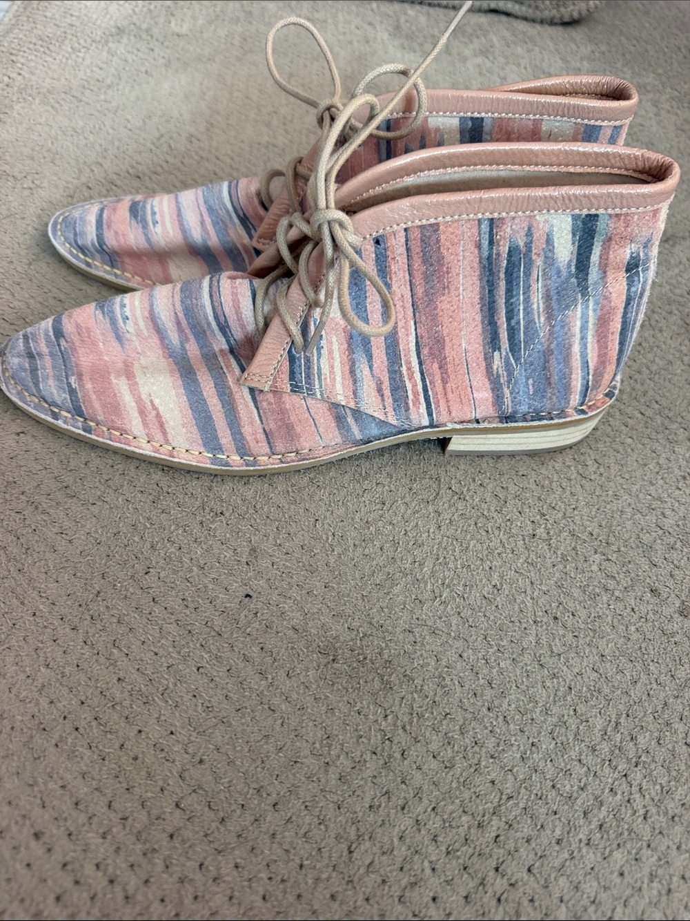 Kelsi Dagger Pink, Blue & Cream Striped Lace-Up Ankle Boots